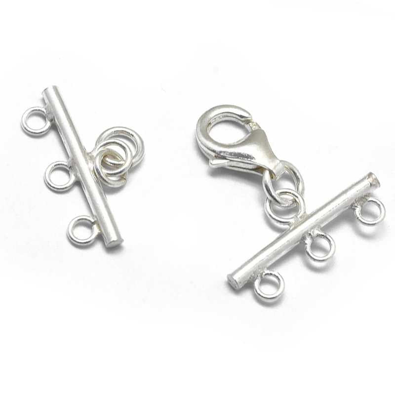 Cierre mosqueton con 3 anillas - 34x18 mm en plata de ley 925 - - Crystaldreams Abalorios