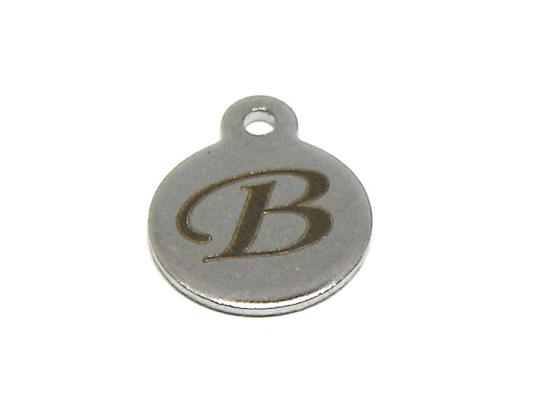 Colgante Letra de acero inox 304 10mm Agujero:1mm B - - Crystaldreams Abalorios