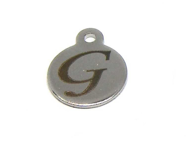 Colgante Letra de acero inox 304 10mm Agujero:1mm G - - Crystaldreams Abalorios