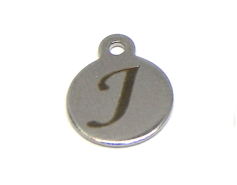Colgante Letra de acero inox 304 10mm Agujero:1mm J - - Crystaldreams Abalorios