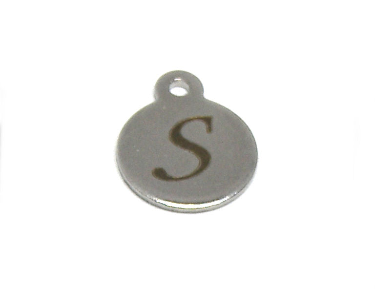 Colgante Letra de acero inox 304 10mm Agujero:1mm S - - Crystaldreams Abalorios