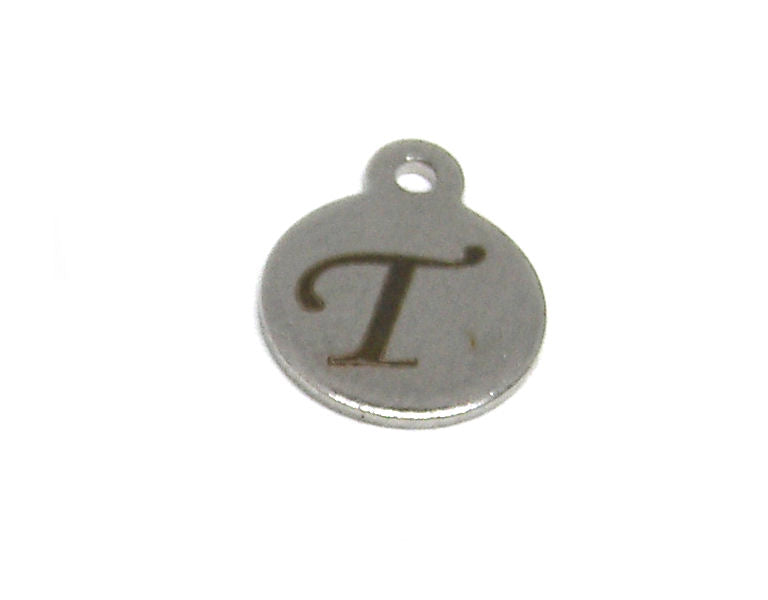 Colgante Letra de acero inox 304 10mm Agujero:1mm T - - Crystaldreams Abalorios