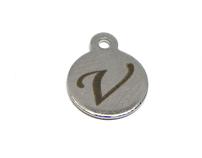 Colgante Letra de acero inox 304 10mm Agujero:1mm V - - Crystaldreams Abalorios