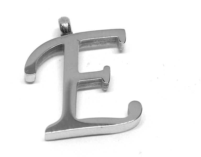 Colgante Letra de acero inox 304 16~19x6~19x2mm Agujero:2mm E - - Crystaldreams Abalorios