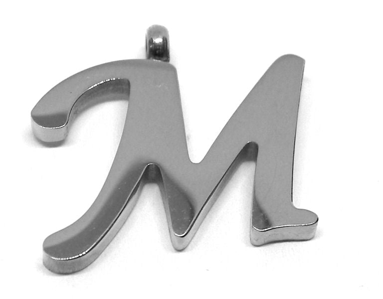 Colgante Letra de acero inox 304 16~19x6~19x2mm Agujero:2mm M - - Crystaldreams Abalorios