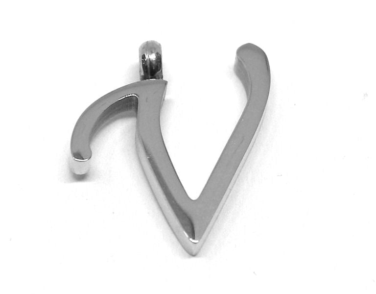 Colgante Letra de acero inox 304 16~19x6~19x2mm Agujero:2mm V - - Crystaldreams Abalorios