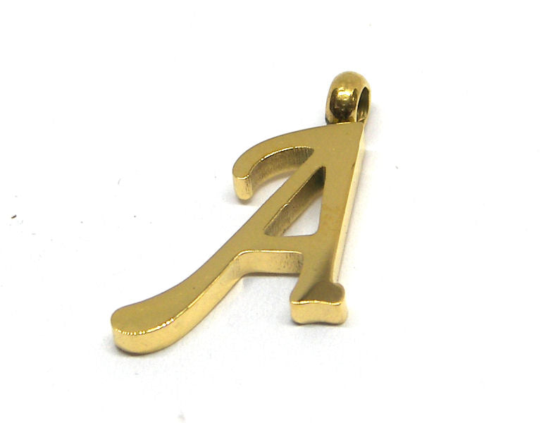 Colgante Letra de acero inox 304 Gold 16~19x6~19x2mm Aguj:2mm A - - Crystaldreams Abalorios