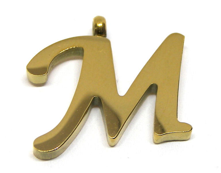 Colgante Letra de acero inox 304 Gold 16~19x6~19x2mm Aguj:2mm M - - Crystaldreams Abalorios