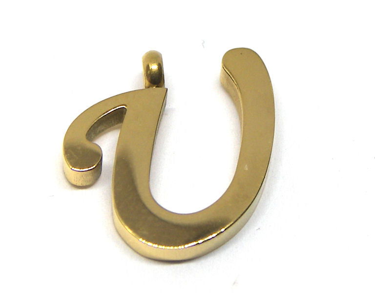 Colgante Letra de acero inox 304 Gold 16~19x6~19x2mm Aguj:2mm U - - Crystaldreams Abalorios