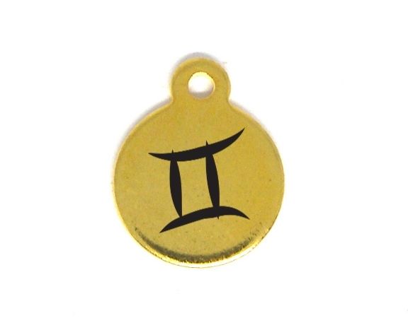 Colgante Zodiac acero inox 304 Dorado 10mm Aguje:1mm GEMINI - - Crystaldreams Abalorios