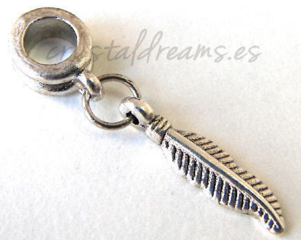 Colgante de metal - Pluma - 30mm - Agujero: 4mm - - Crystaldreams Abalorios
