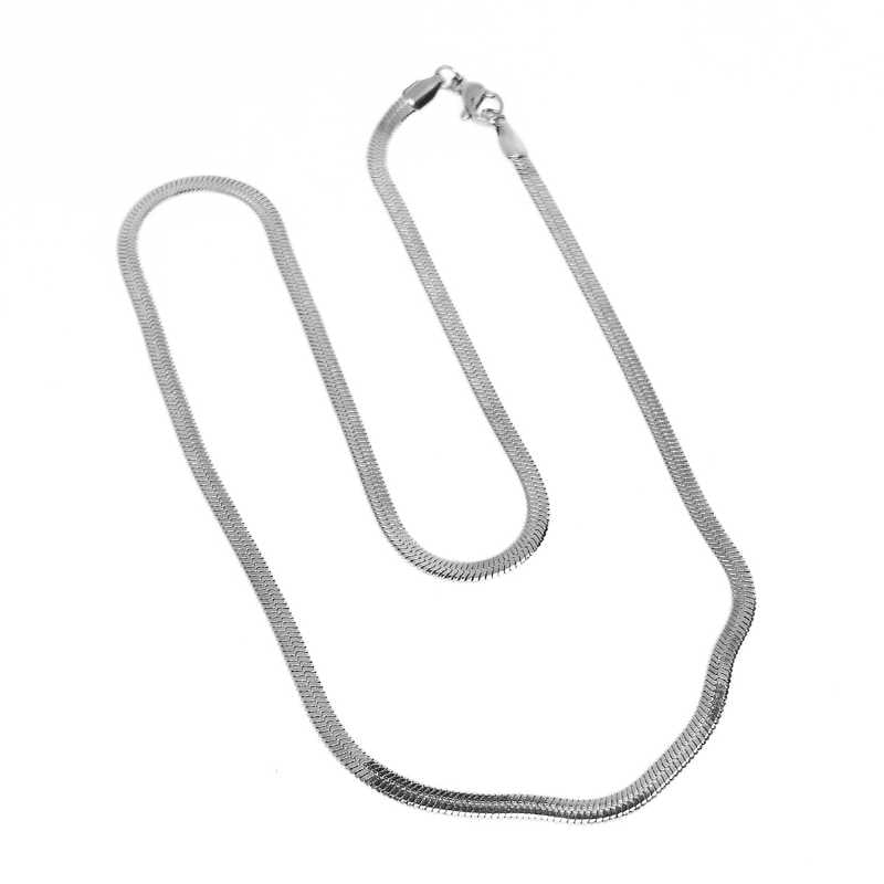 Collar mosquetón serpiente plano Acero Inox 304 Silver 45cm - - Crystaldreams Abalorios