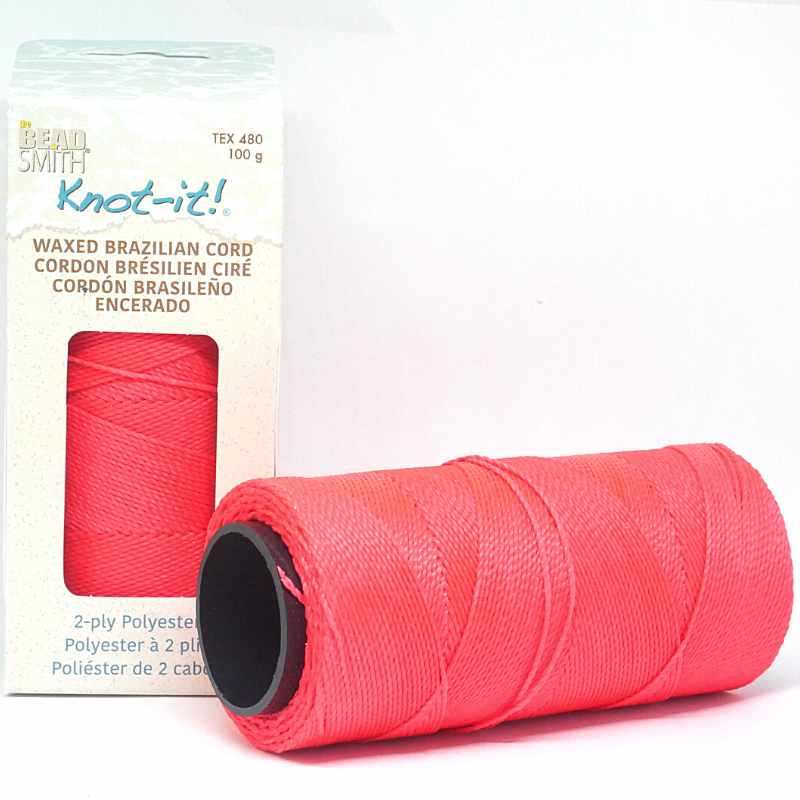 Cordón brasileño encerado 1mm 2 cabos Neon Pink x 1 metro - - Crystaldreams Abalorios