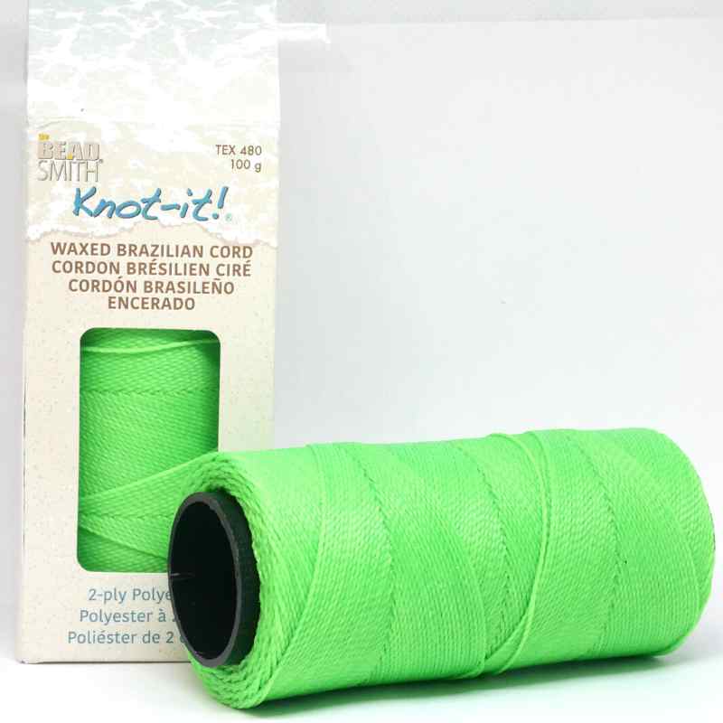 Cordón brasileño encerado de 1mm 2 cabos Neon Verde x 1 metro - - Crystaldreams Abalorios