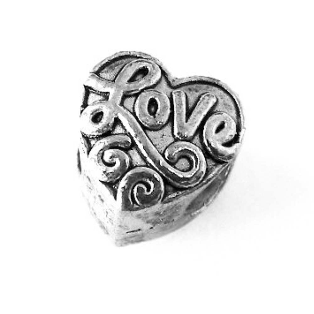 Cuenta de metal - Love Heart - 10mm- Agujero: 4,5mm - - Crystaldreams Abalorios