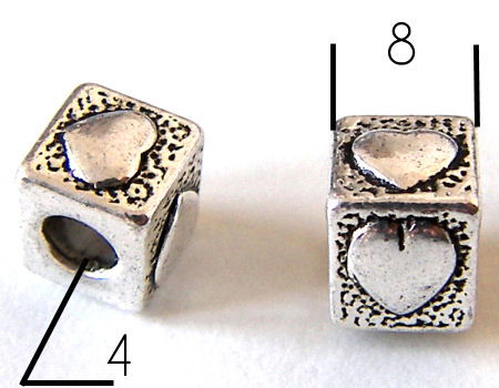 Cuenta de metal - mod. Heart Cube - 8mm - Agujero: 4mm - - Crystaldreams Abalorios
