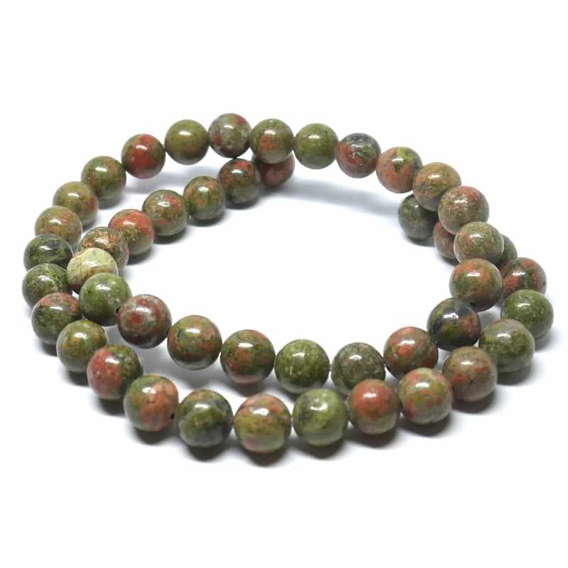 Cuentas Unakite natural 6mm Hole: 1mm Tira: 60 piezas - - Crystaldreams Abalorios