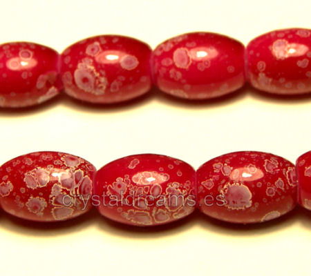 Cuentas Vidrio "Red Flower" 12x8mm Agujero:1,3mm - - Crystaldreams Abalorios