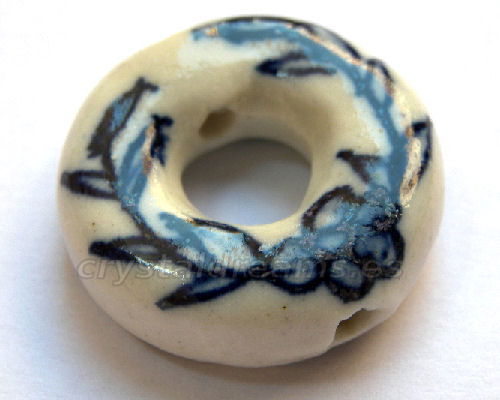 Cuentas de Porcelana Donut "Painted Flower" 30mm Agujero: 3,5mm - - Crystaldreams Abalorios
