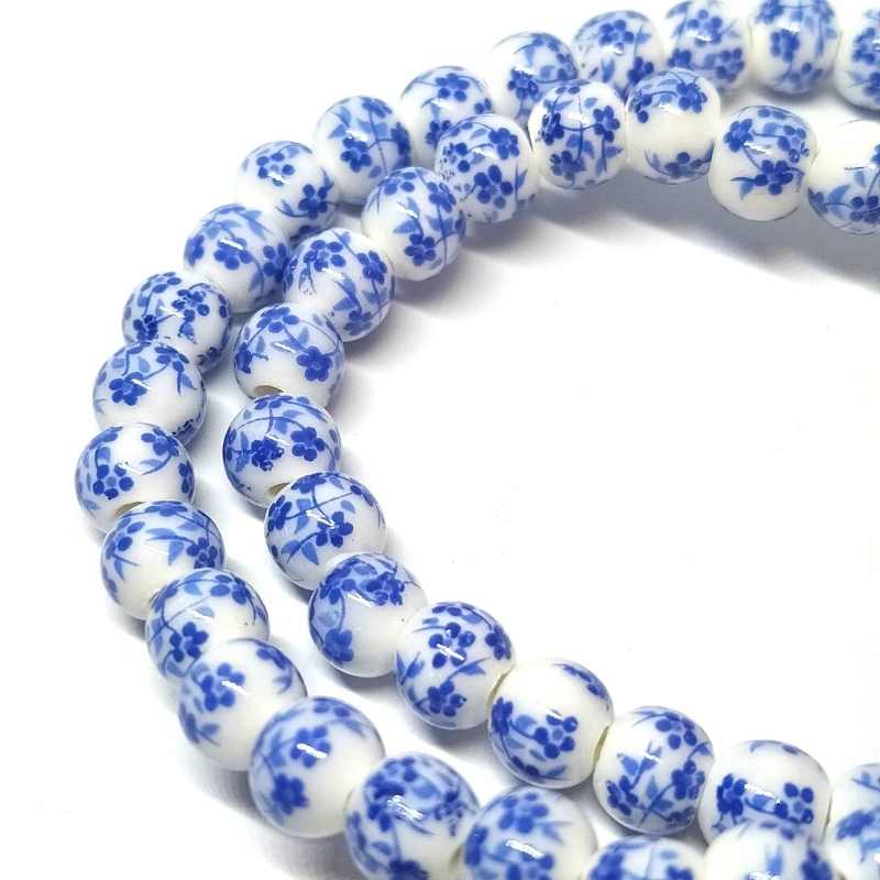 Cuentas porcelana Blue flower 6mm Agujero:2mm 58 piezas - - Crystaldreams Abalorios