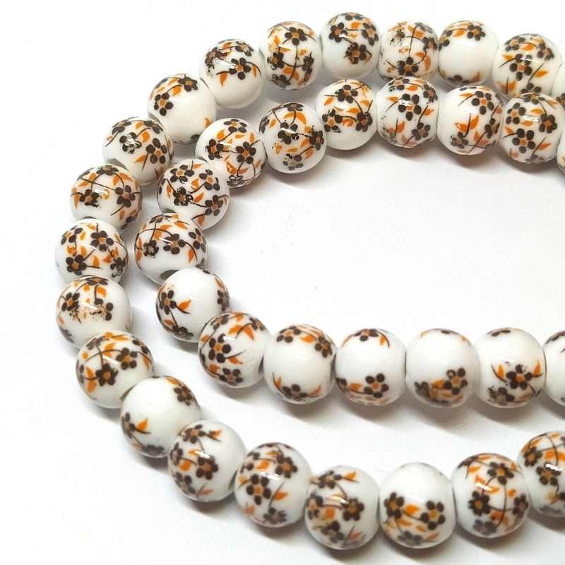 Cuentas porcelana Brown flower 6mm Agujero:2mm 58 piezas - - Crystaldreams Abalorios