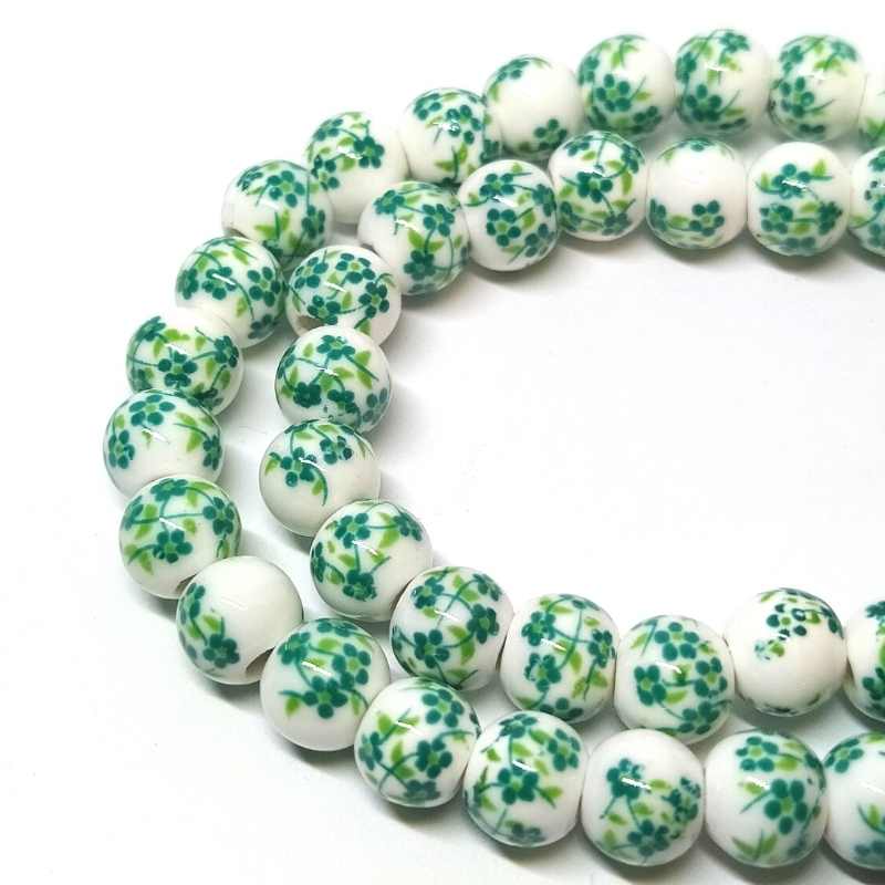 Cuentas porcelana Green flower 6mm Agujero:2mm 58 piezas - - Crystaldreams Abalorios