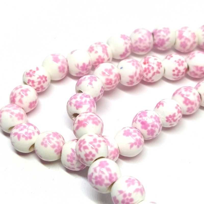 Cuentas porcelana Pink flower 6mm Agujero:2mm 58 piezas - - Crystaldreams Abalorios