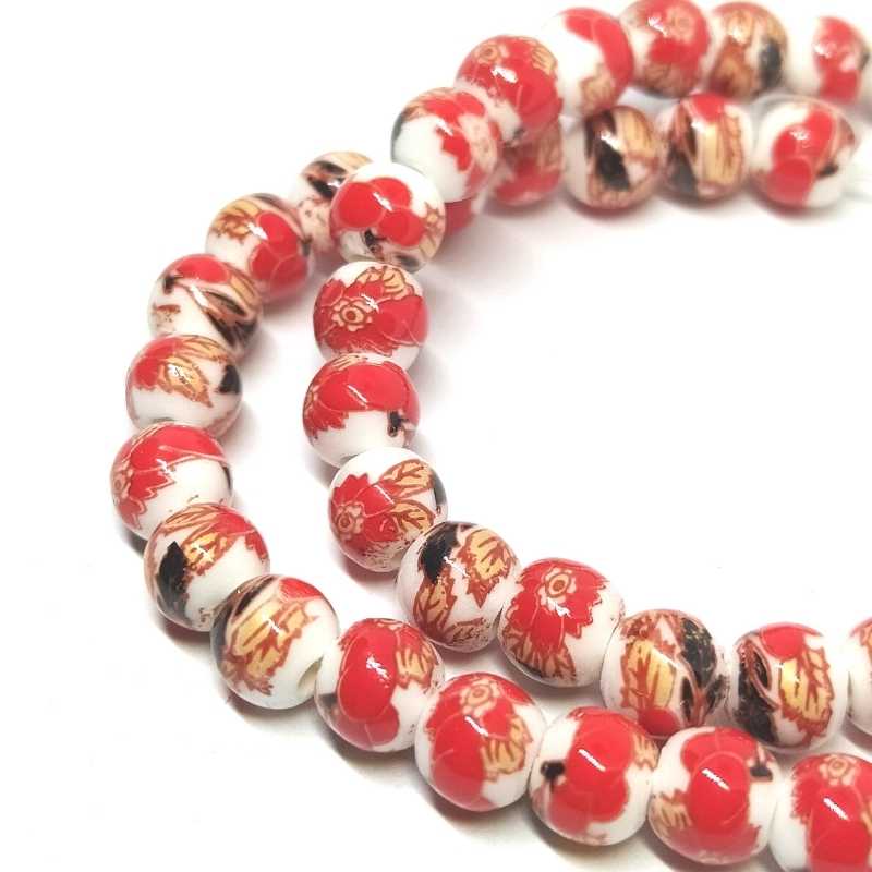 Cuentas porcelana Red flower 6mm Agujero:2mm 58 piezas - - Crystaldreams Abalorios
