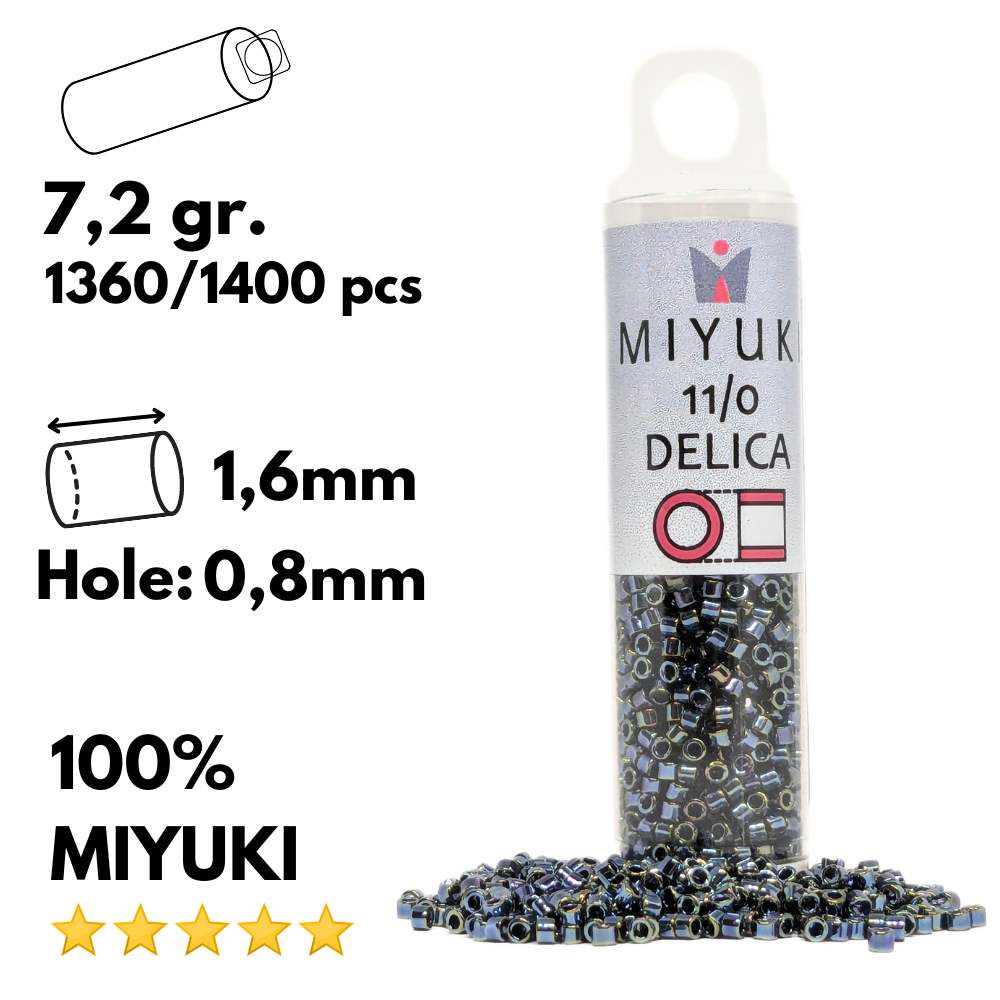 DB0006 Tubo Miyuki Delica 11/0 Gunmetal Iris 7,2gr. -