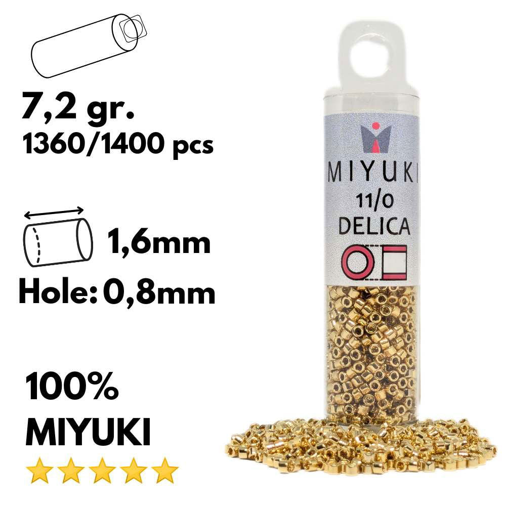 DB0034 Tubo Miyuki Delica 11/0 Light Gold Plated 24 kt 7,2gr - DB0034 Tubo Miyuki Delica 11/0 Light Gold Plated 24 kt 7,2gr - Miyukilandia