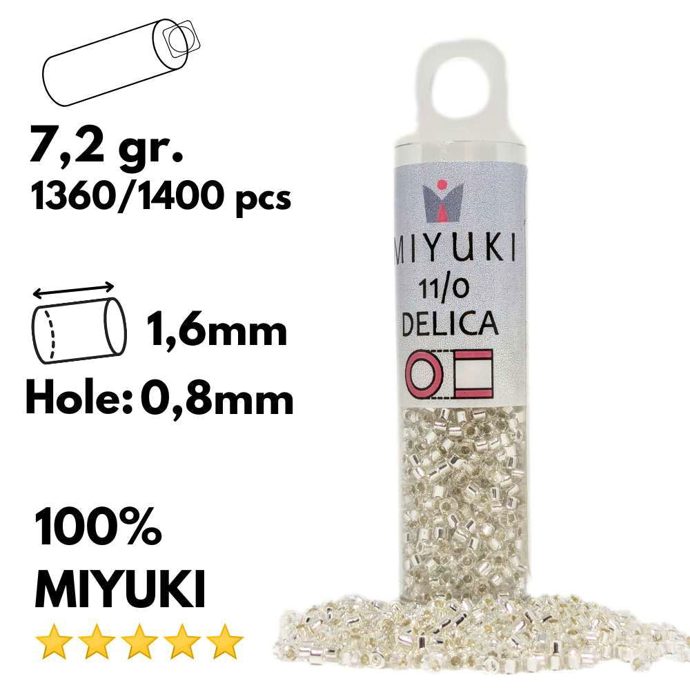 DB0041 Tubo Miyuki Delica 11/0 Silver Lined Crystal 7,2gr - DB0041 Tubo Miyuki Delica 11/0 Silver Lined Crystal 7,2gr - Miyukilandia