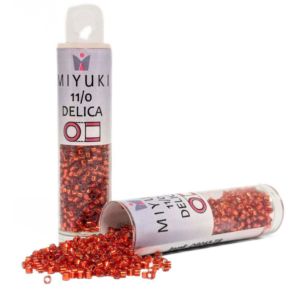 DB0043 Tubo Miyuki Delica 11/0 Silver Lined Red Orange 7,2gr - DB0043 Tubo Miyuki Delica 11/0 Silver Lined Red Orange 7,2gr - Miyukilandia