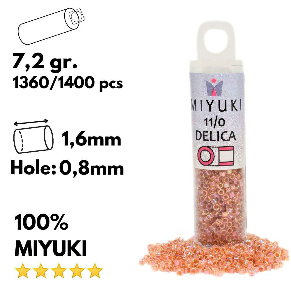 DB0054 Tubo Miyuki Delica 11/0 Lined Peach AB 7,2gr - DB0054 Tubo Miyuki Delica 11/0 Lined Peach AB 7,2gr - Miyukilandia