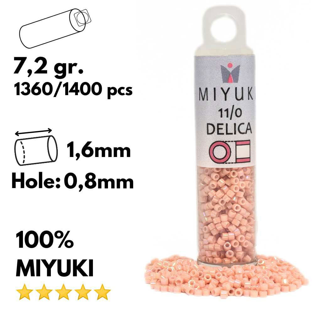 DB0207 Tubo Miyuki Delica 11/0 Opaque Peach Luster 7,2gr - DB0207 Tubo Miyuki Delica 11/0 Opaque Peach Luster 7,2gr - Miyukilandia