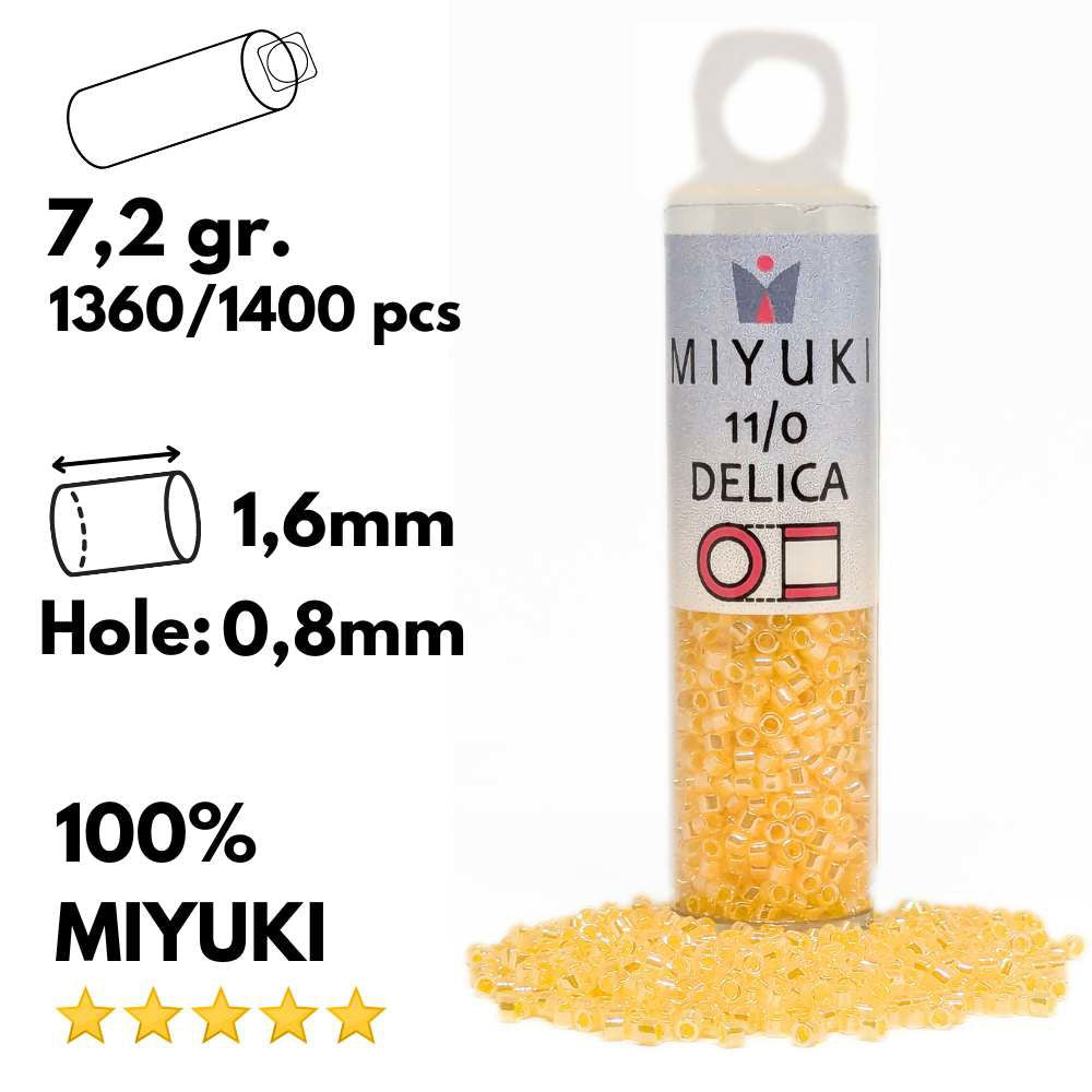 DB0233 Tubo Miyuki Delica 11/0 Lined Crystal Yellow Luster 7,2gr - DB0233 Tubo Miyuki Delica 11/0 Lined Crystal Yellow Luster 7,2gr - Miyukilandia