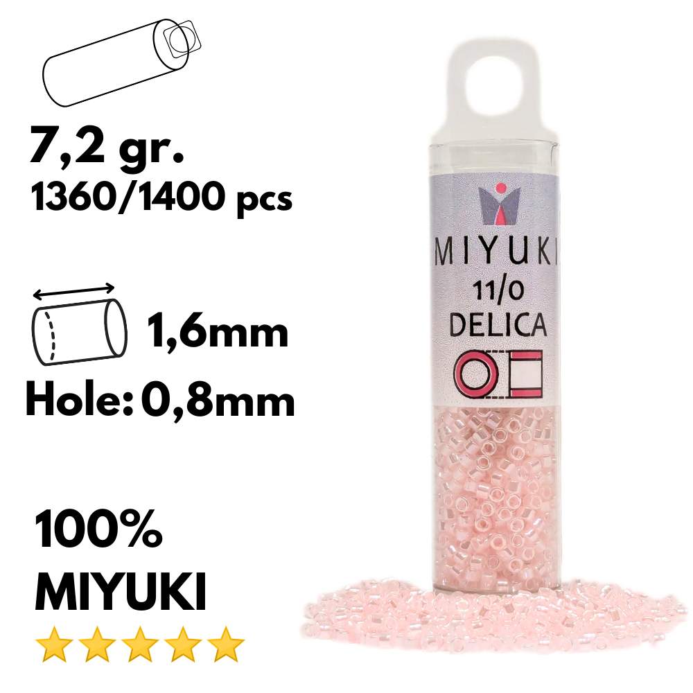 DB0234 Tubo Miyuki Delica 11/0 Lined Crystal Pale Salmon 7,2gr. -