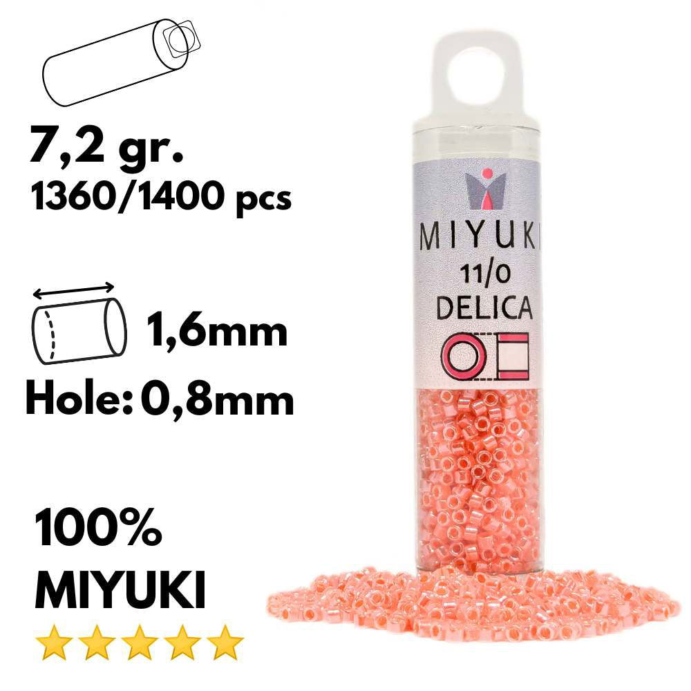 DB0235 Tubo Miyuki Delica 11/0 Lined Crystal Salmon Luster 7,2gr - DB0235 Tubo Miyuki Delica 11/0 Lined Crystal Salmon Luster 7,2gr - Miyukilandia