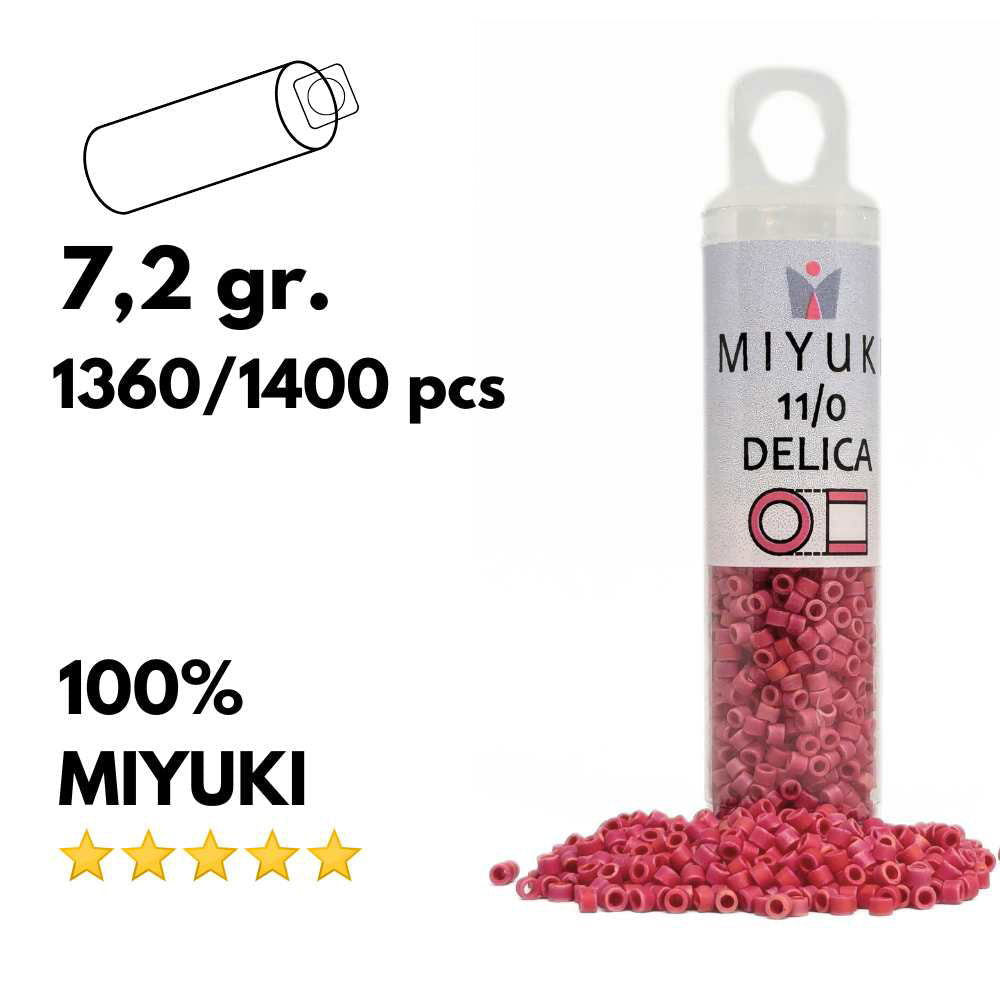 DB0362 Tubo Miyuki Delica 11/0 Matte Red 7,2gr - DB0362 Tubo Miyuki Delica 11/0 Matte Red 7,2gr - Miyukilandia