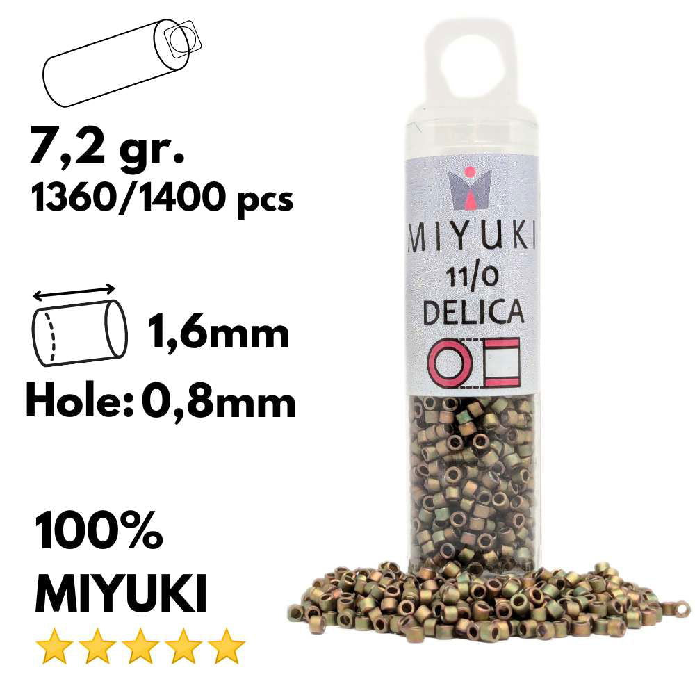 DB0380 Tubo Miyuki Delica 11/0 Matte Metallic Green/Pink 7,2gr - DB0380 Tubo Miyuki Delica 11/0 Matte Metallic Green/Pink 7,2gr - Miyukilandia