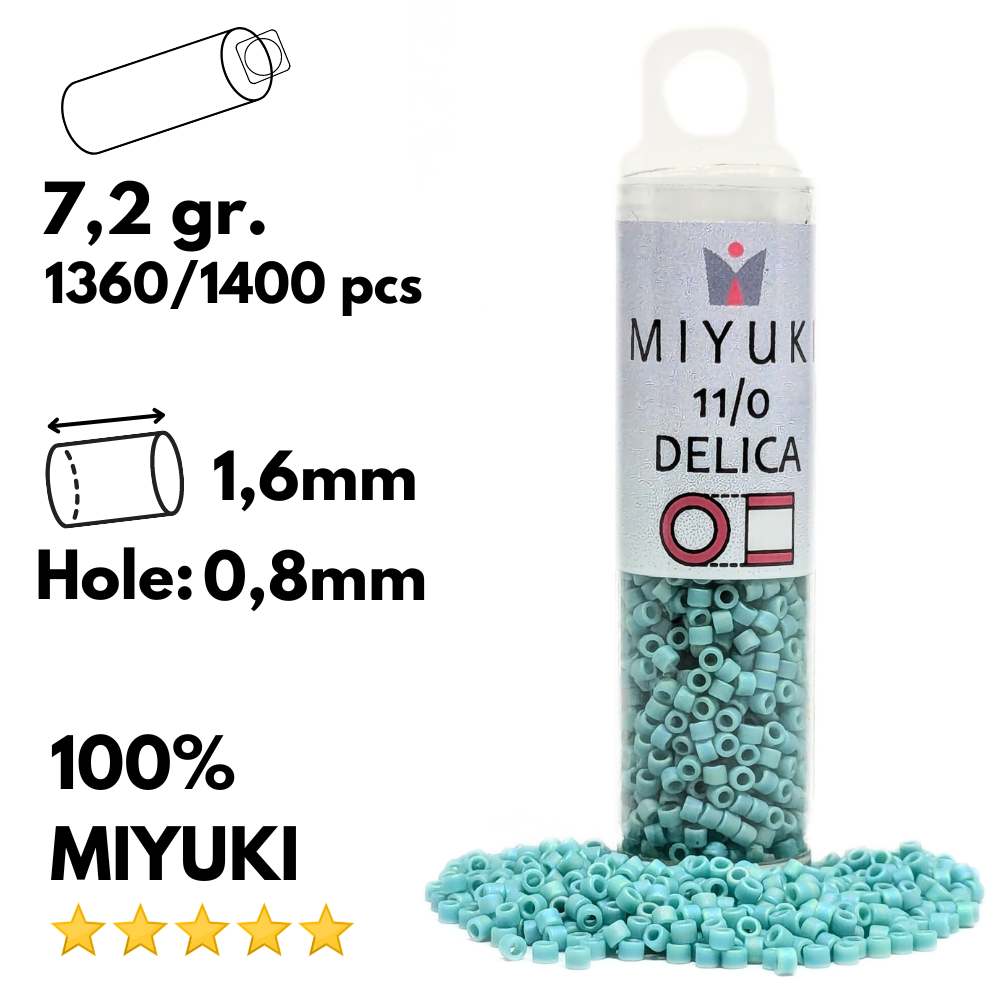 DB0878 Tubo Miyuki Delica 11/0 Matte Opaque Turquoise AB 7,2gr. -