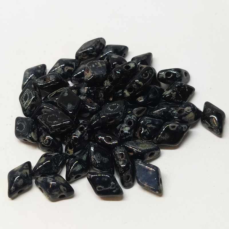 DiamonDUO Beads 8x5mm - 5gr. - Color: JET SILVER PICASSO - - Crystaldreams Abalorios