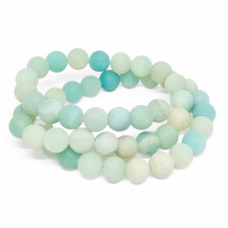 Frosted Amazonite Natural Round 8mm Aguj: 1mm 48 piezas Grado A - - Crystaldreams Abalorios