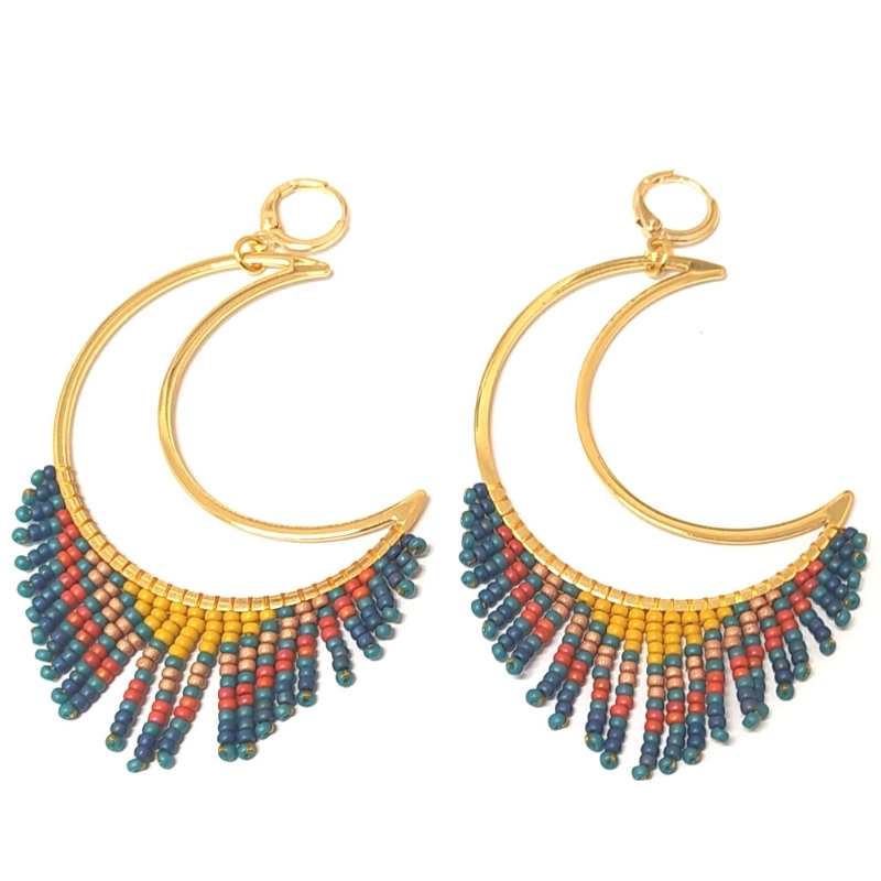 KIT Pendientes Luna con Rocallas y Entrepiezas chapada Oro 18k - - Crystaldreams Abalorios