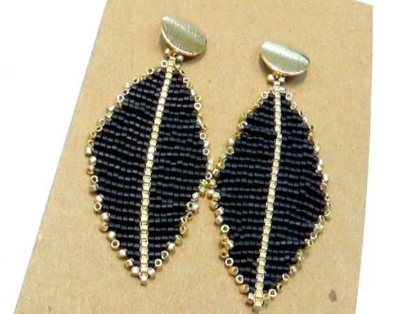 Kit Completo Pendientes Hoja con MIYUKI Delica Negros - - Crystaldreams Abalorios