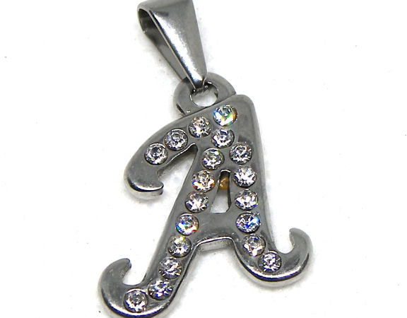 Letra A colgante acero inoxidable circonidas engastadas Platinum - - Crystaldreams Abalorios