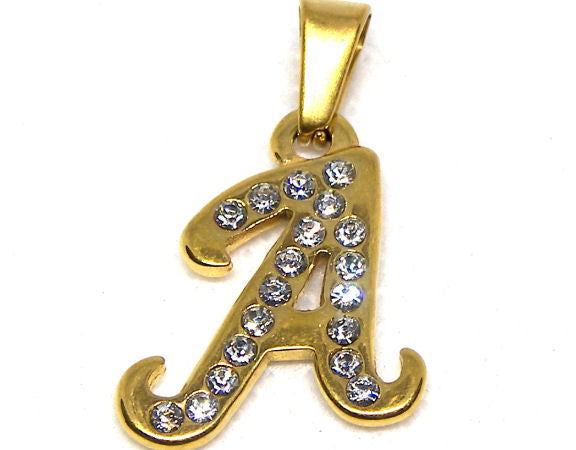 Letra A colgante acero inoxidable con circonidas engastadas Gold - - Crystaldreams Abalorios