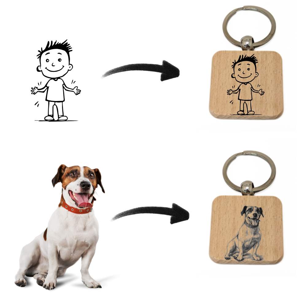 llavero personalizado en madera cuadrado con texto o dibujo