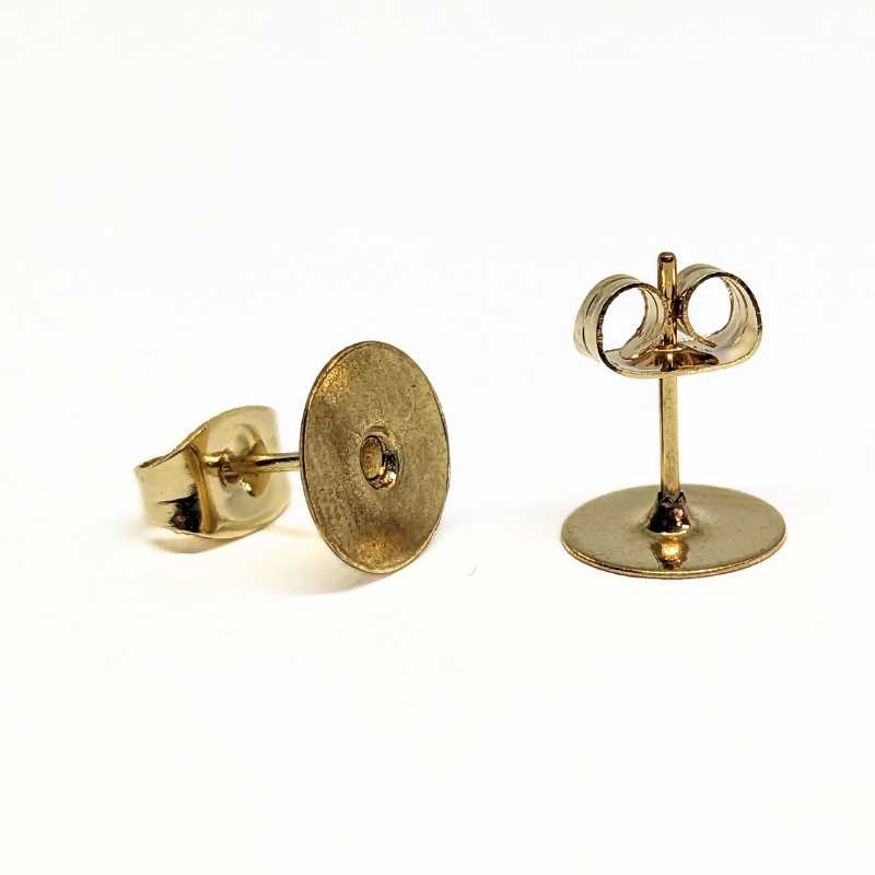 PENDIENTE Base Plana con TRASERA Dorado Disco 8mm - 2 piezas - - Crystaldreams Abalorios