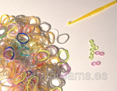 Pack de gomitas TRANSPARENT FLUOR MIX - Con Ganchillo y Clips - - Crystaldreams Abalorios