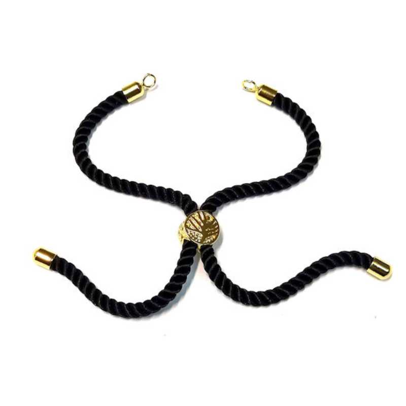Pulsera de cuerdas de nylon, cierre ajustable. Black-Golden - - Crystaldreams Abalorios
